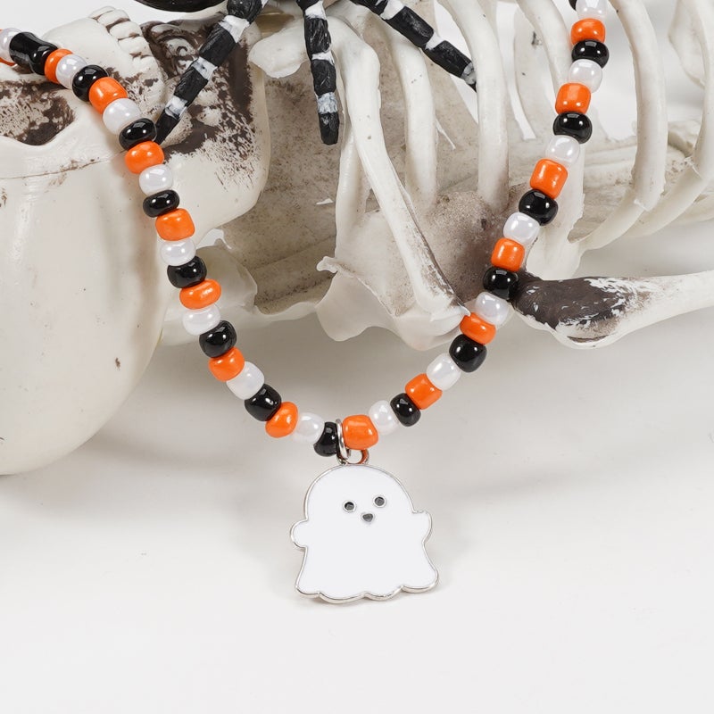 Halloween Necklace Ghost Pumpkin Pendant Rice Bead Handmade Necklace Party Necklace - Image 5